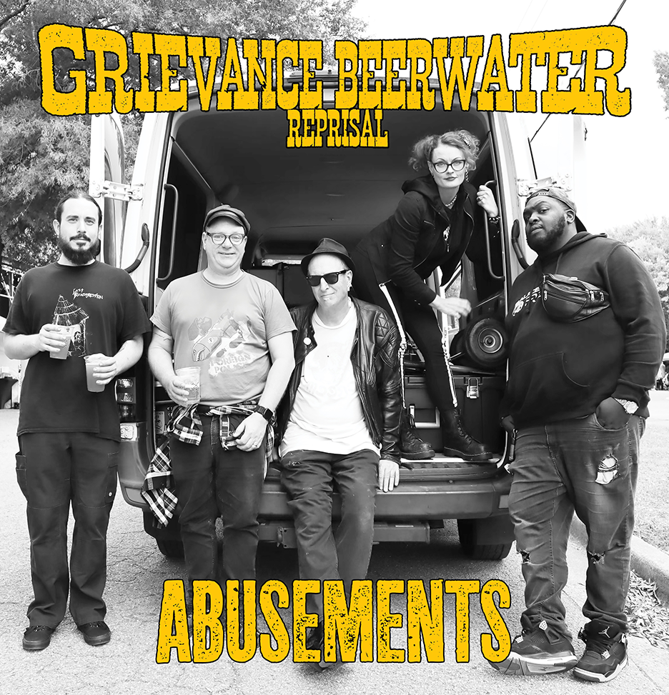 The new album by Abusements, Grievance Beerwater Revival, combines psychedelia, southern rock, pop and punk in a mix that bubbles with creative energy. Image of cover art.